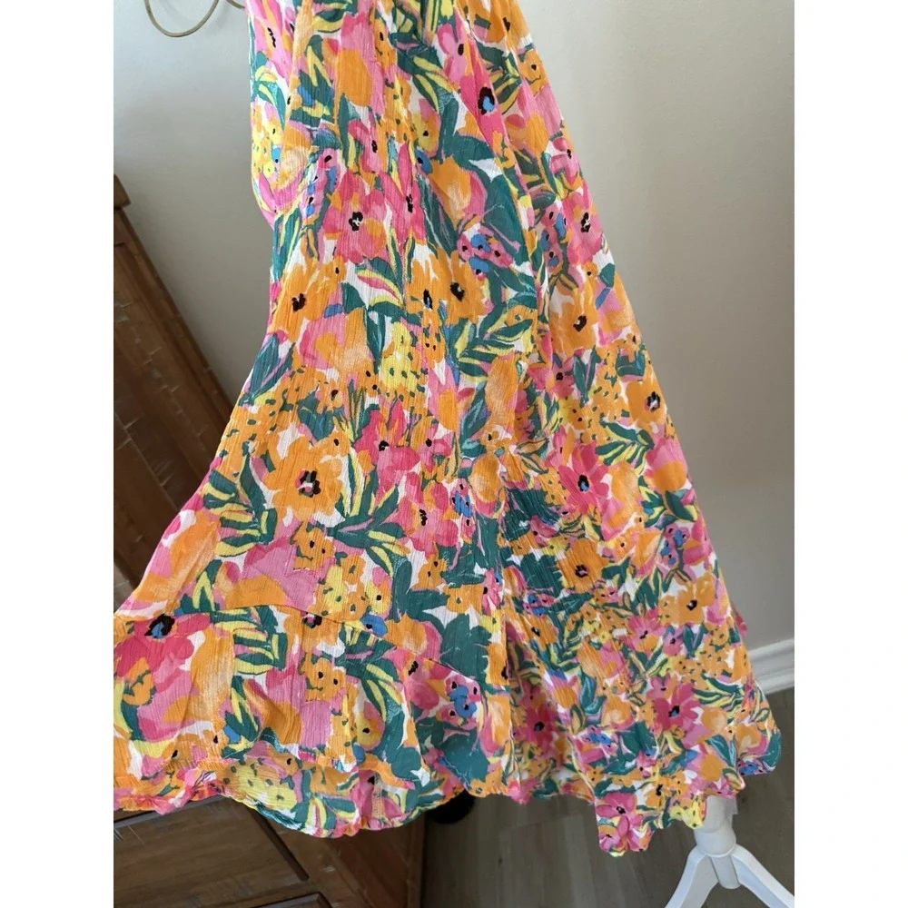 Anne Cole XL XXL Floral Tunic Swim Cover Up Pink Orange Green Rayon Beach